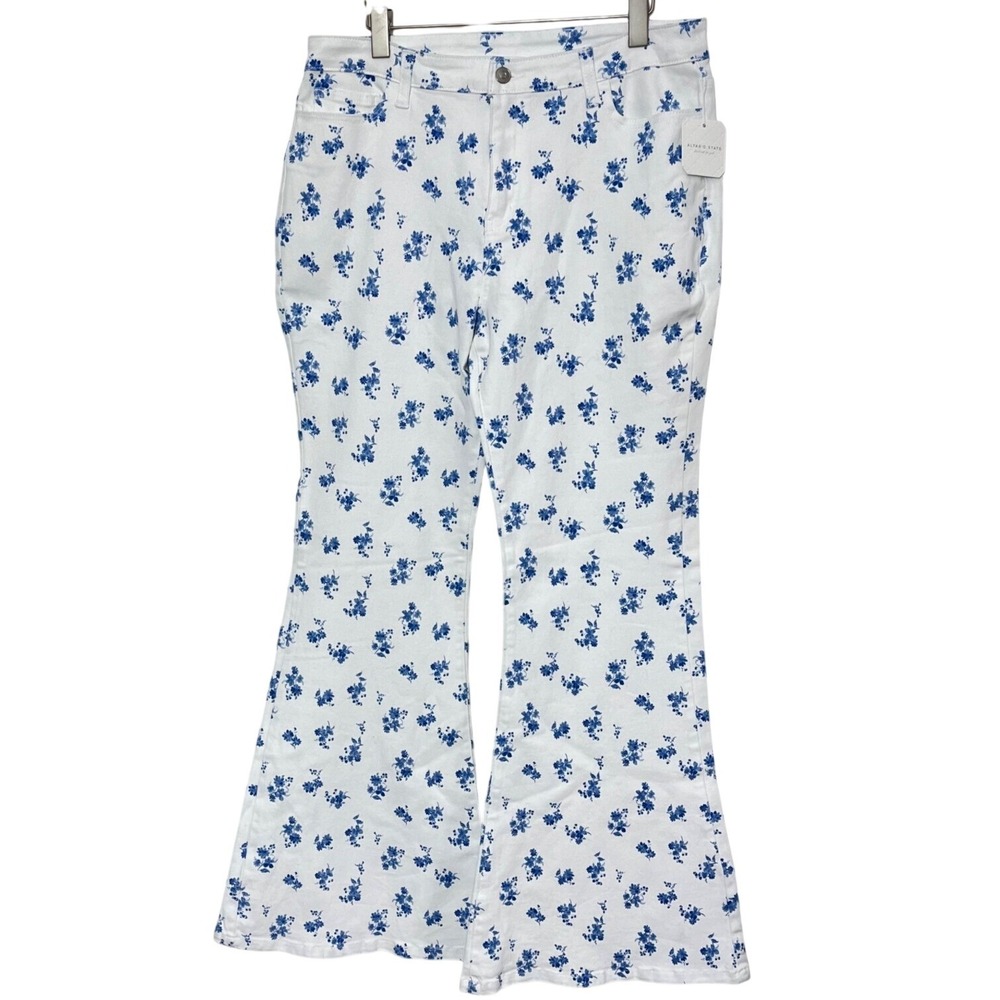Altard State White & Blue Floral Flared‎ Pants XL NEW